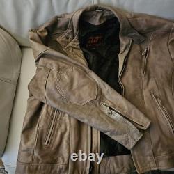 Vintage Hot Leathers Full Grain Cowhide Motorcycle Jacket In Fawn Brown Size 56