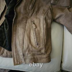 Vintage Hot Leathers Full Grain Cowhide Motorcycle Jacket In Fawn Brown Size 56