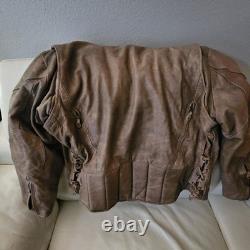 Vintage Hot Leathers Full Grain Cowhide Motorcycle Jacket In Fawn Brown Size 56