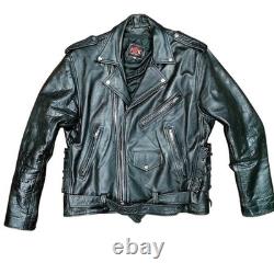 Vintage IK Zip Out Lining Leather Edgy Motorcycle Jacket Black Men's Size 44