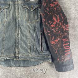 Vintage Icon Strongarm Fate Motorcycle Jacket Skulls Denim Leather Men's 2XL