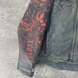 Vintage Icon Strongarm Fate Motorcycle Jacket Skulls Denim Leather Men's 2XL