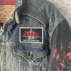 Vintage Icon Strongarm Fate Motorcycle Jacket Skulls Denim Leather Men's 2XL