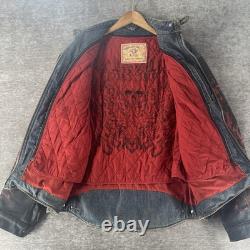 Vintage Icon Strongarm Fate Motorcycle Jacket Skulls Denim Leather Men's 2XL