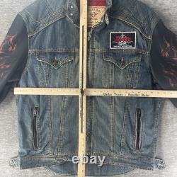 Vintage Icon Strongarm Fate Motorcycle Jacket Skulls Denim Leather Men's 2XL