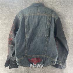Vintage Icon Strongarm Fate Motorcycle Jacket Skulls Denim Leather Men's 2XL