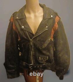 Vintage Indian Larry Steer Hide Sioux Bead Work Motorcycle Jacket