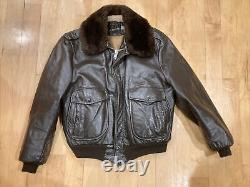 Vintage JC Penny Brown Leather Bomber Motorcycle Jacket Size 44 See Descr
