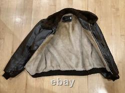 Vintage JC Penny Brown Leather Bomber Motorcycle Jacket Size 44 See Descr