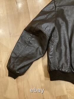 Vintage JC Penny Brown Leather Bomber Motorcycle Jacket Size 44 See Descr