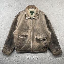 Vintage J Crew Leather Jacket Mens Large Gray Distressed Patina Biker Bomber 90s