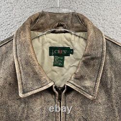 Vintage J Crew Leather Jacket Mens Large Gray Distressed Patina Biker Bomber 90s