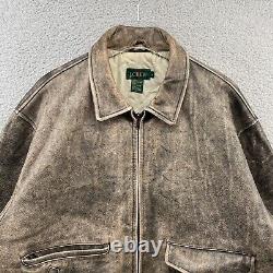 Vintage J Crew Leather Jacket Mens Large Gray Distressed Patina Biker Bomber 90s