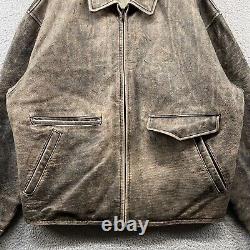 Vintage J Crew Leather Jacket Mens Large Gray Distressed Patina Biker Bomber 90s