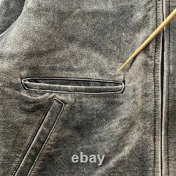 Vintage J Crew Leather Jacket Mens Large Gray Distressed Patina Biker Bomber 90s