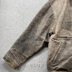 Vintage J Crew Leather Jacket Mens Large Gray Distressed Patina Biker Bomber 90s