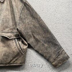 Vintage J Crew Leather Jacket Mens Large Gray Distressed Patina Biker Bomber 90s
