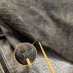 Vintage J Crew Leather Jacket Mens Large Gray Distressed Patina Biker Bomber 90s