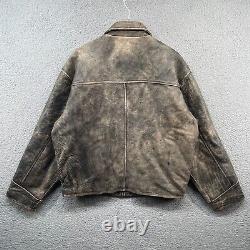 Vintage J Crew Leather Jacket Mens Large Gray Distressed Patina Biker Bomber 90s