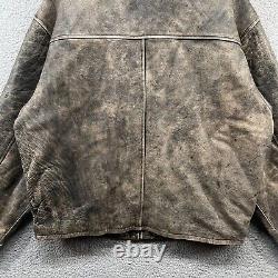 Vintage J Crew Leather Jacket Mens Large Gray Distressed Patina Biker Bomber 90s
