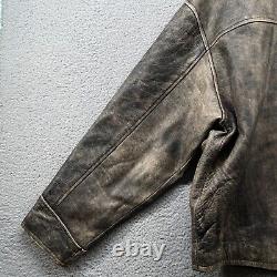 Vintage J Crew Leather Jacket Mens Large Gray Distressed Patina Biker Bomber 90s