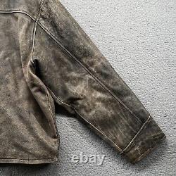 Vintage J Crew Leather Jacket Mens Large Gray Distressed Patina Biker Bomber 90s