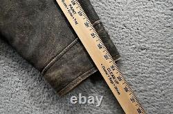 Vintage J Crew Leather Jacket Mens Large Gray Distressed Patina Biker Bomber 90s