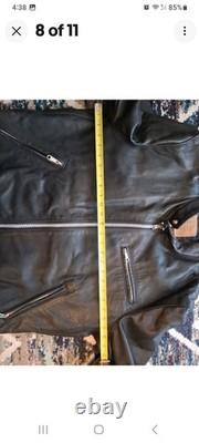 Vintage KERR MENS BLACK LEATHER MOTORCYCLE JACKET SZ 44 Large, Made USA