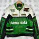 Vintage Kawasaki Leather Motorcycle Jacket Sz XL Green Black Racing Patches 90s