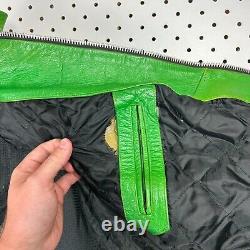 Vintage Kawasaki Leather Motorcycle Jacket Sz XL Green Black Racing Patches 90s