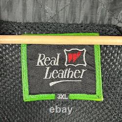 Vintage Kawasaki Leather Motorcycle Jacket Sz XL Green Black Racing Patches 90s