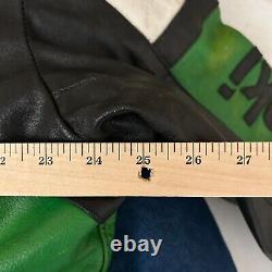 Vintage Kawasaki Leather Motorcycle Jacket Sz XL Green Black Racing Patches 90s