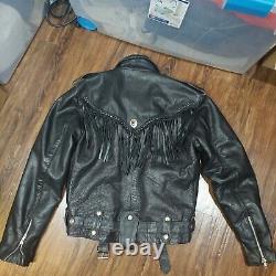Vintage LA Roxx Black Leather Motorcycle Biker Jacket Sz Medium 40 Fringe 80s