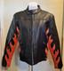 Vintage LEATHER KING Motorcycle Biker Jacket Black w Orange Flames Mens L Unique