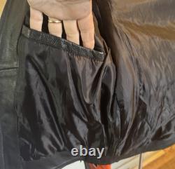 Vintage LEATHER KING Motorcycle Biker Jacket Black w Orange Flames Mens L Unique