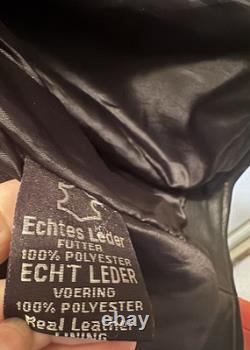 Vintage LEATHER KING Motorcycle Biker Jacket Black w Orange Flames Mens L Unique