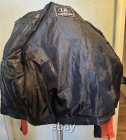 Vintage LEATHER KING Motorcycle Biker Jacket Black w Orange Flames Mens L Unique