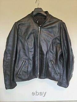 Vintage LEATHER Motorcycle Jacket Mens Black Heavy Thick Leather Biker Coat XL