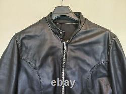 Vintage LEATHER Motorcycle Jacket Mens Black Heavy Thick Leather Biker Coat XL