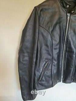 Vintage LEATHER Motorcycle Jacket Mens Black Heavy Thick Leather Biker Coat XL