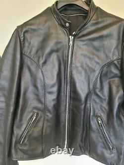 Vintage LEATHER Motorcycle Jacket Mens Black Heavy Thick Leather Biker Coat XL