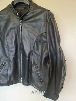 Vintage LEATHER Motorcycle Jacket Mens Black Heavy Thick Leather Biker Coat XL