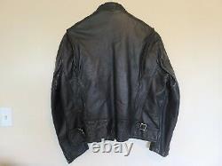 Vintage LEATHER Motorcycle Jacket Mens Black Heavy Thick Leather Biker Coat XL