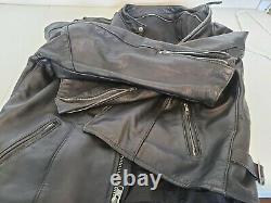 Vintage LEATHER Motorcycle Jacket Mens Black Heavy Thick Leather Biker Coat XL