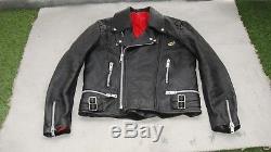 Vintage LEWIS LEATHERS black padded biker motorcycle jacket L-XL 42-44 zips