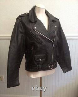 Vintage Leather Jacket COOPER Black Motorcycle diagonal zipper Size Large L