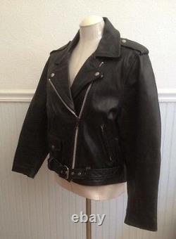 Vintage Leather Jacket COOPER Black Motorcycle diagonal zipper Size Large L
