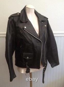 Vintage Leather Jacket COOPER Black Motorcycle diagonal zipper Size Large L