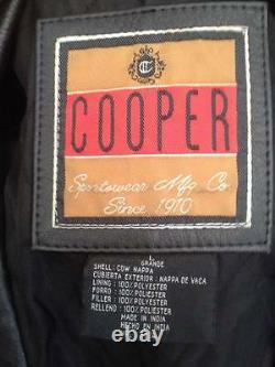 Vintage Leather Jacket COOPER Black Motorcycle diagonal zipper Size Large L