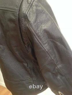 Vintage Leather Jacket COOPER Black Motorcycle diagonal zipper Size Large L